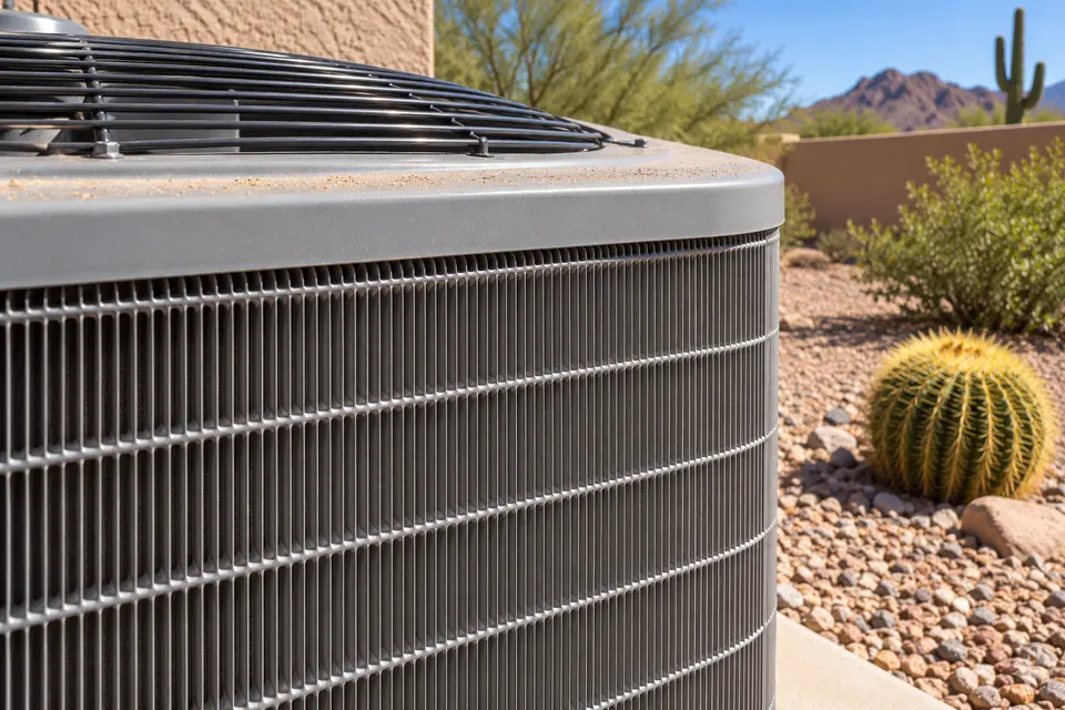 Generated illustration of a central AC unit beside a blank calendar.