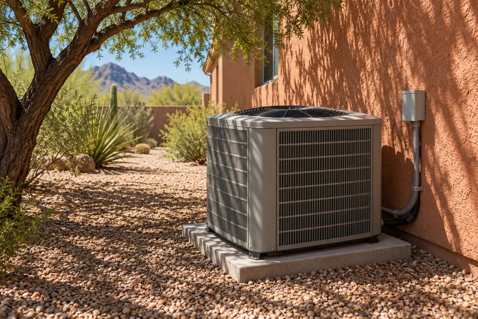 Generated illustration of central cooling equipment at a Tucson home.